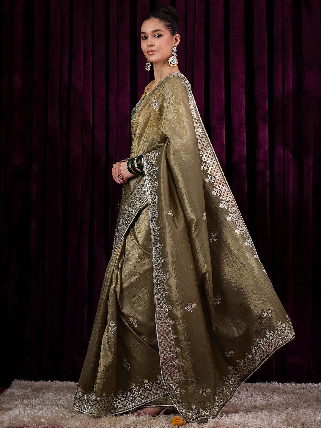 Saree mall Ethnic Motifs Gotta Patti Tissue Sarees