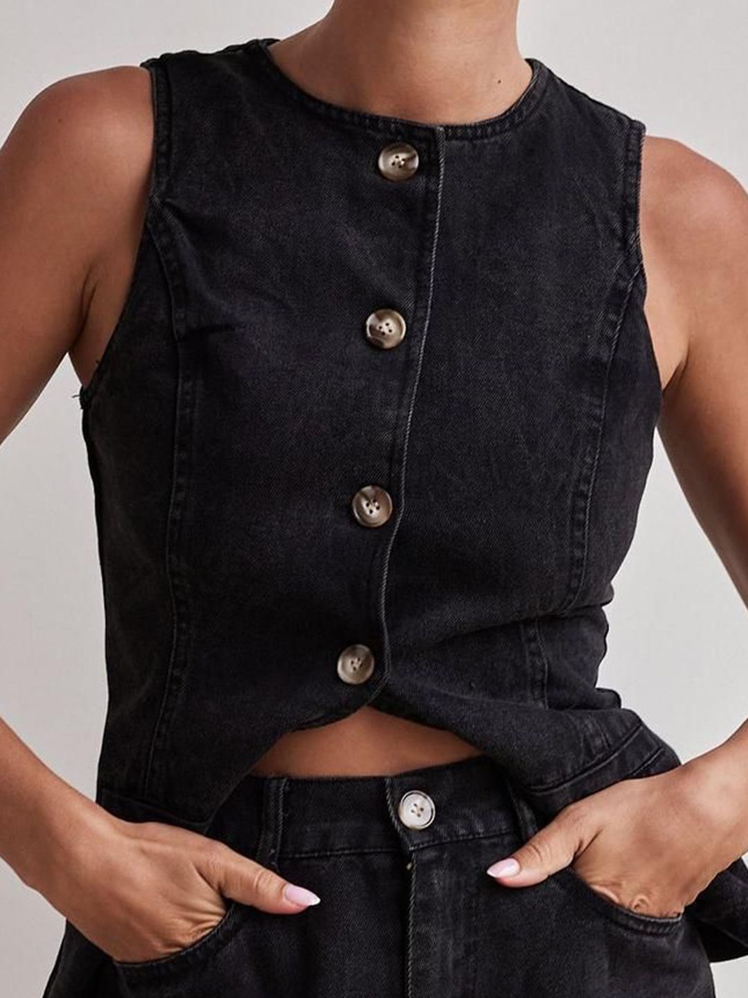 all about you Cotton Round Neck Waistcoat With Shorts Co-Ords