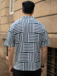 Powerlook SS25 Oversized Geometric Printed Polo Collar Drop-Shoulder Sleeves T-Shirt
