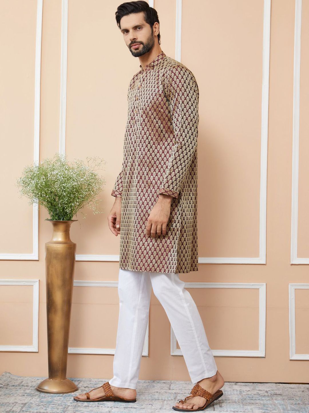 See Designs Ethnic Motifs Woven Design Mandarin Collar Straight Kurta