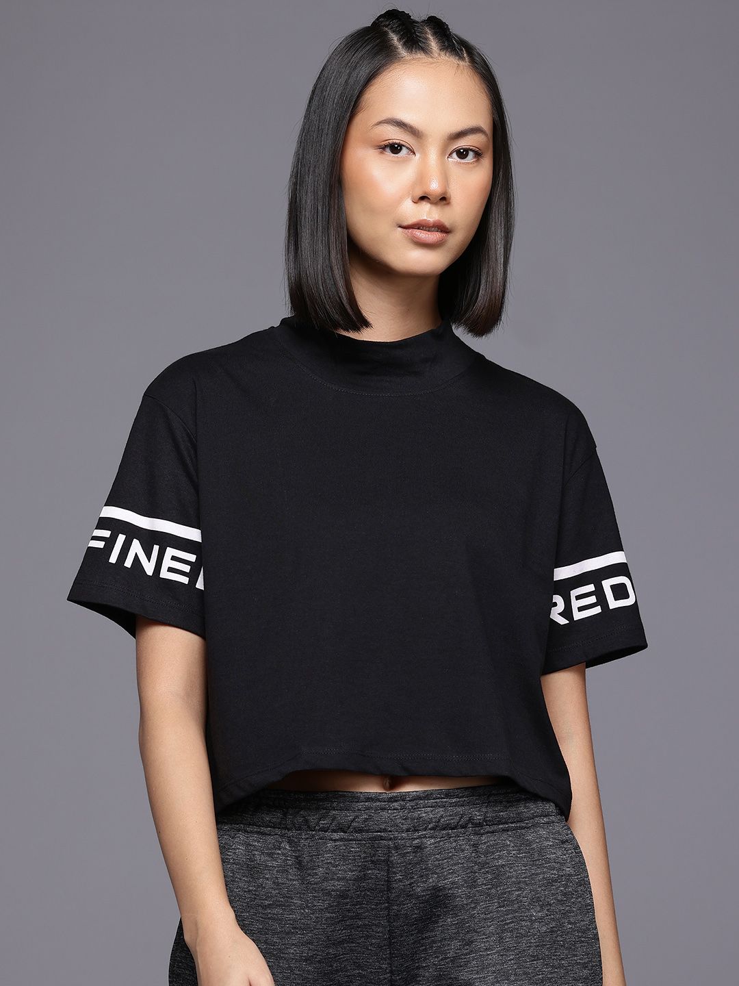 HRX by Hrithik Roshan High Neck Drop-Shoulder Sleeves T-Shirt