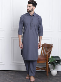 SOJANYA Shirt Collar Curved Hem Pathani Kurta with Salwar