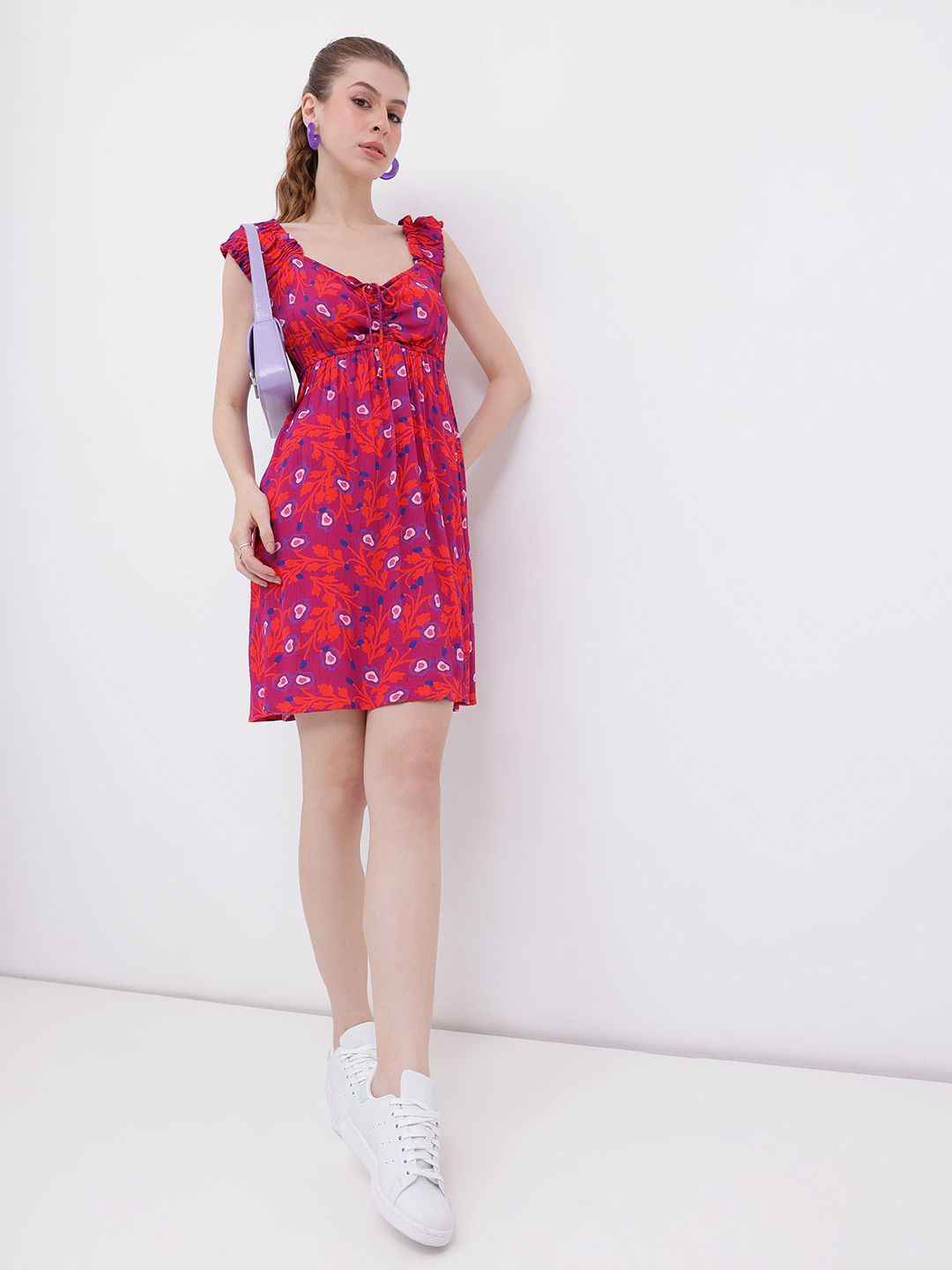DressBerry Flowy Charm Printed Gathers A-line Dress