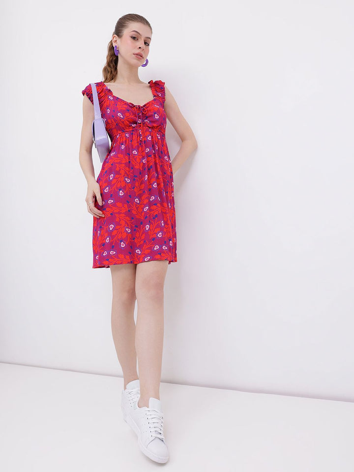 DressBerry Flowy Charm Printed Gathers A-line Dress