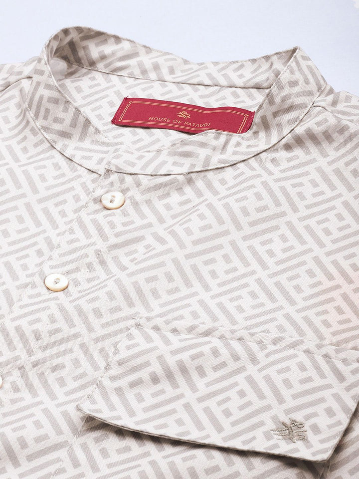 House of Pataudi Men Geometric Printed Jashn Kurta with Trousers