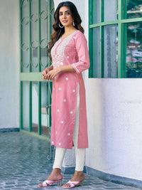 KALINI Floral Embroidered Round Neck Thread Work Straight Kurta