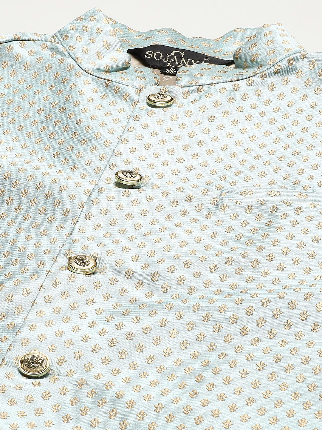 SOJANYA Lelaki Motif Etnik Hitam Chikankari Kurta Kapas Tulen dengan Jaket Churidar & Nehru