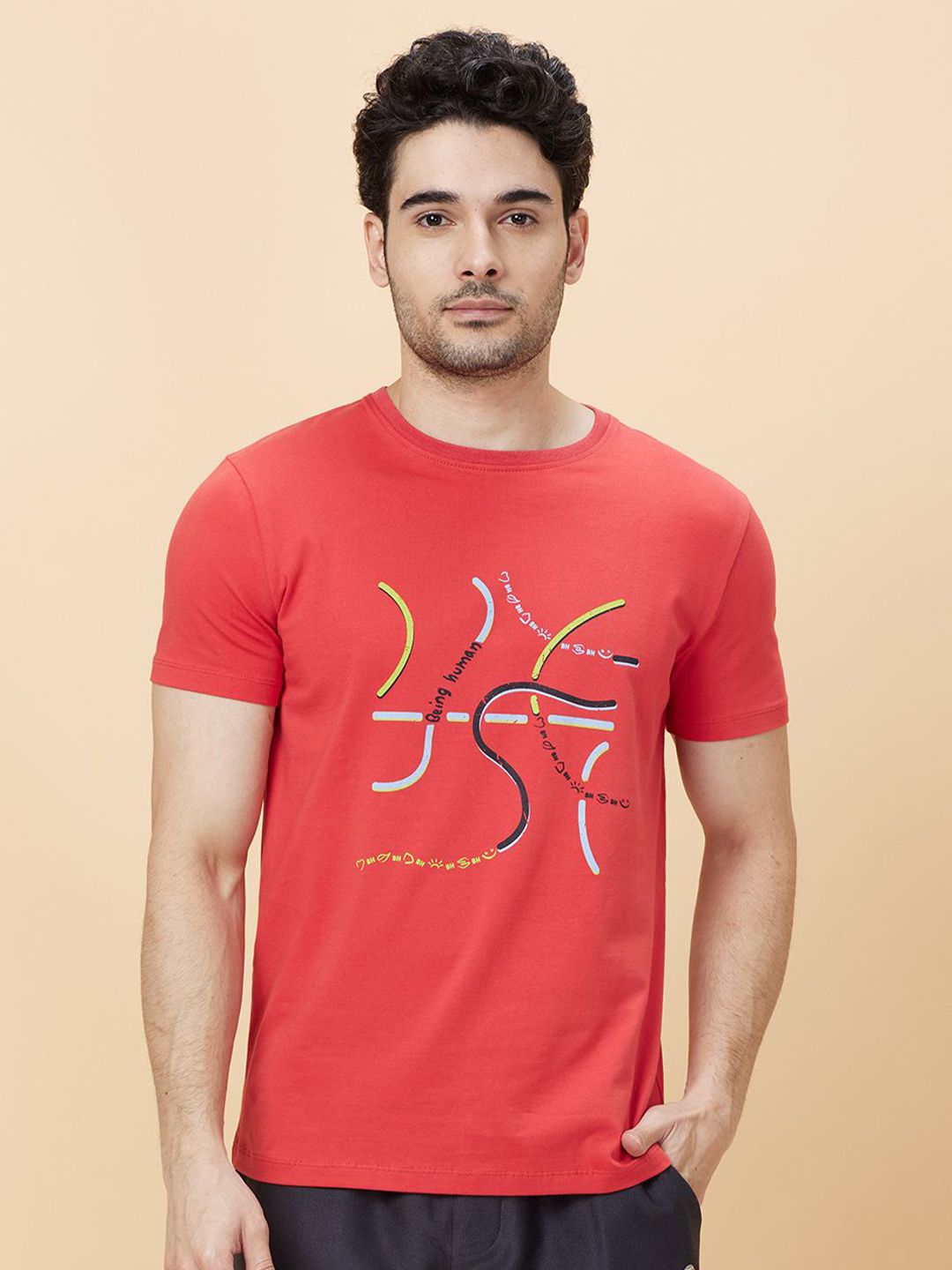 Menjadi lelaki manusia dicetak t-shirt kapas leher bulat