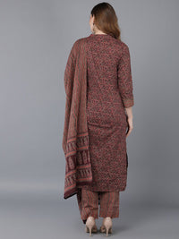 KALINI Ethnic Motifs Printed Mandarin Collar Straight Kurta & Trousers With Dupatta