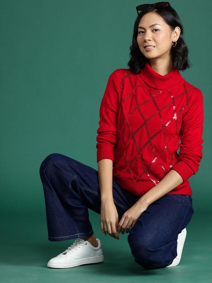 DressBerry Sequin Detailed Turtle Neck Pullover