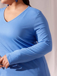 CURVY STREET Plus Size V-Neck Cotton T-shirt