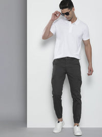 The Indian Garage Co Men Charcoal Grey Slim Fit Cargos Trousers