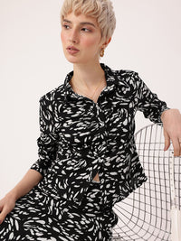 DressBerry Raw Monochromatic Abstract Printed Shirt & Skirt Co-Ords