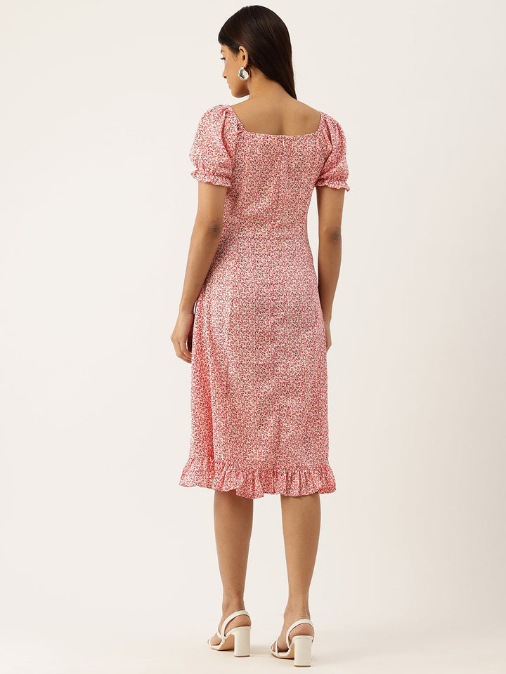 Berrylush Floral Print Crepe A-Line Dress