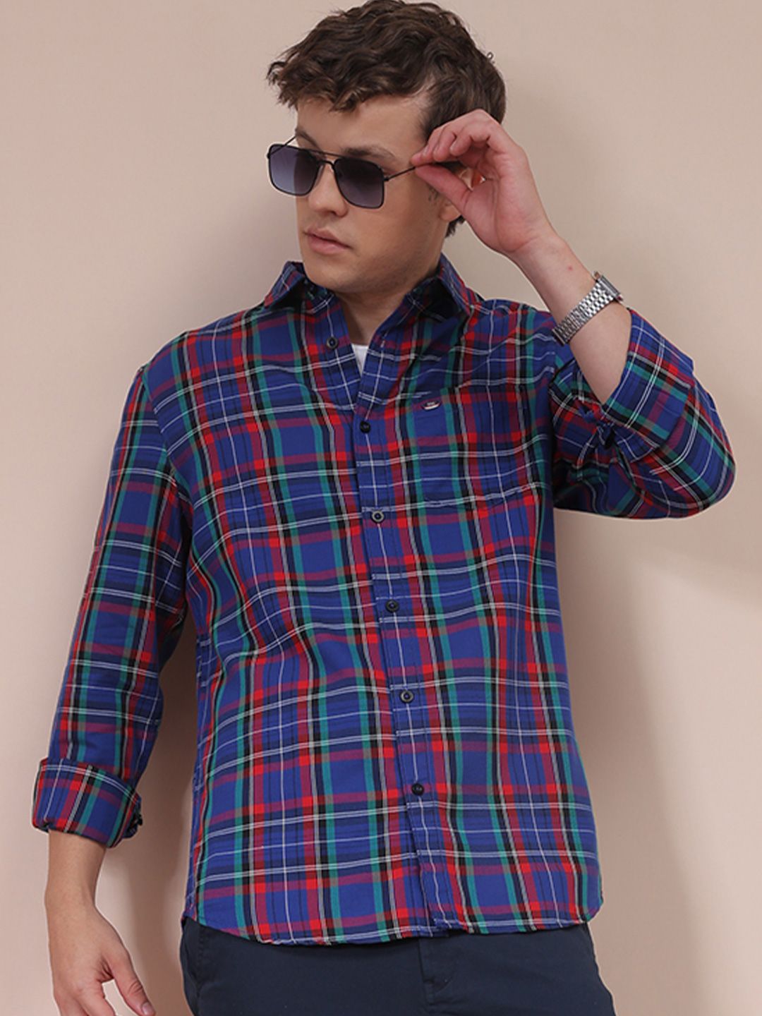 The Indian Garage Co Men Slim Fit Checked Casual Cotton Shirt