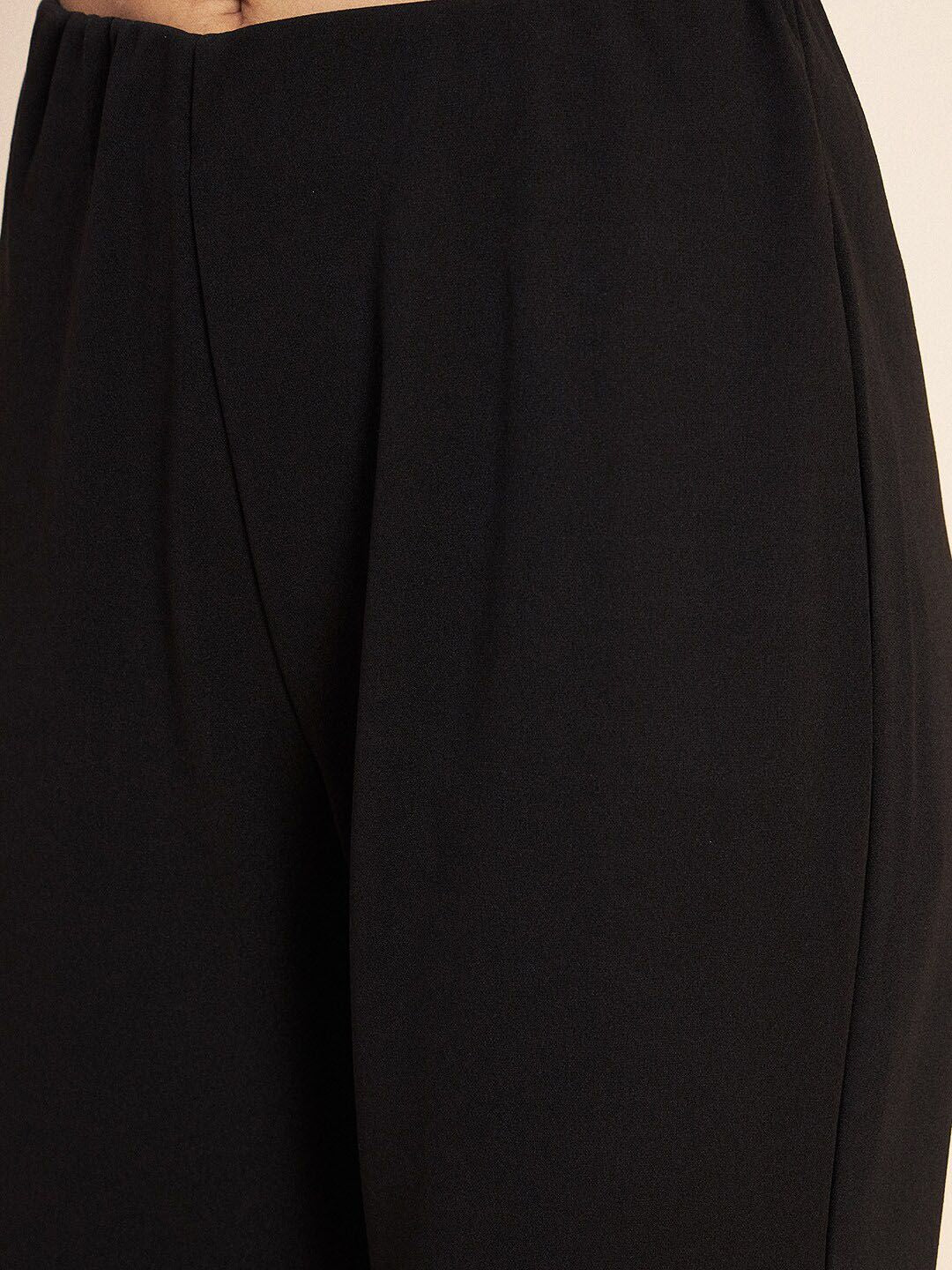 Antheaa Black Printed Embellished Top & Trousers