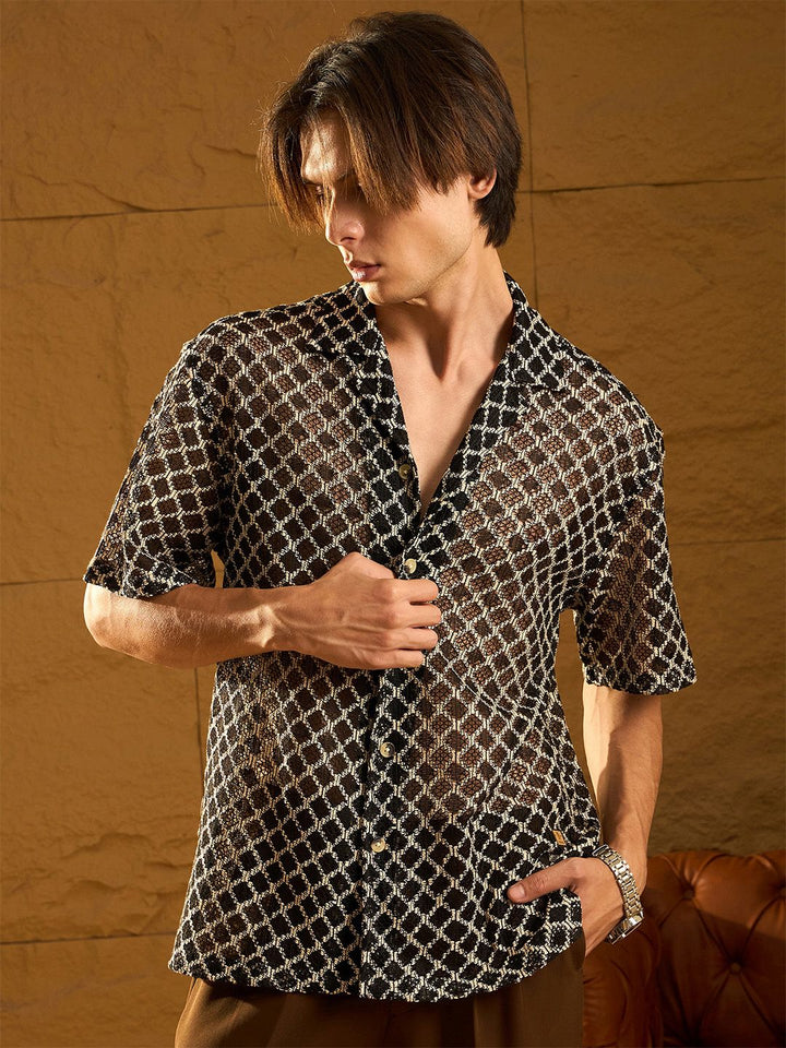 DENNISON Drop Shoulder Textured Oversized Crochet Shirt