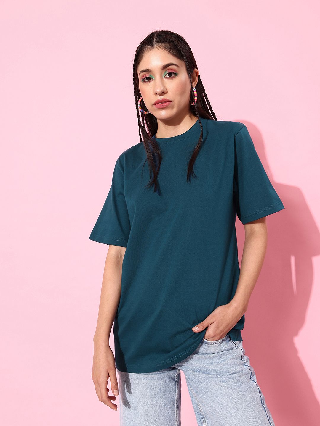 DILLINGER Blue & Pink Printed Oversized Pure Cotton Longline T-shirt