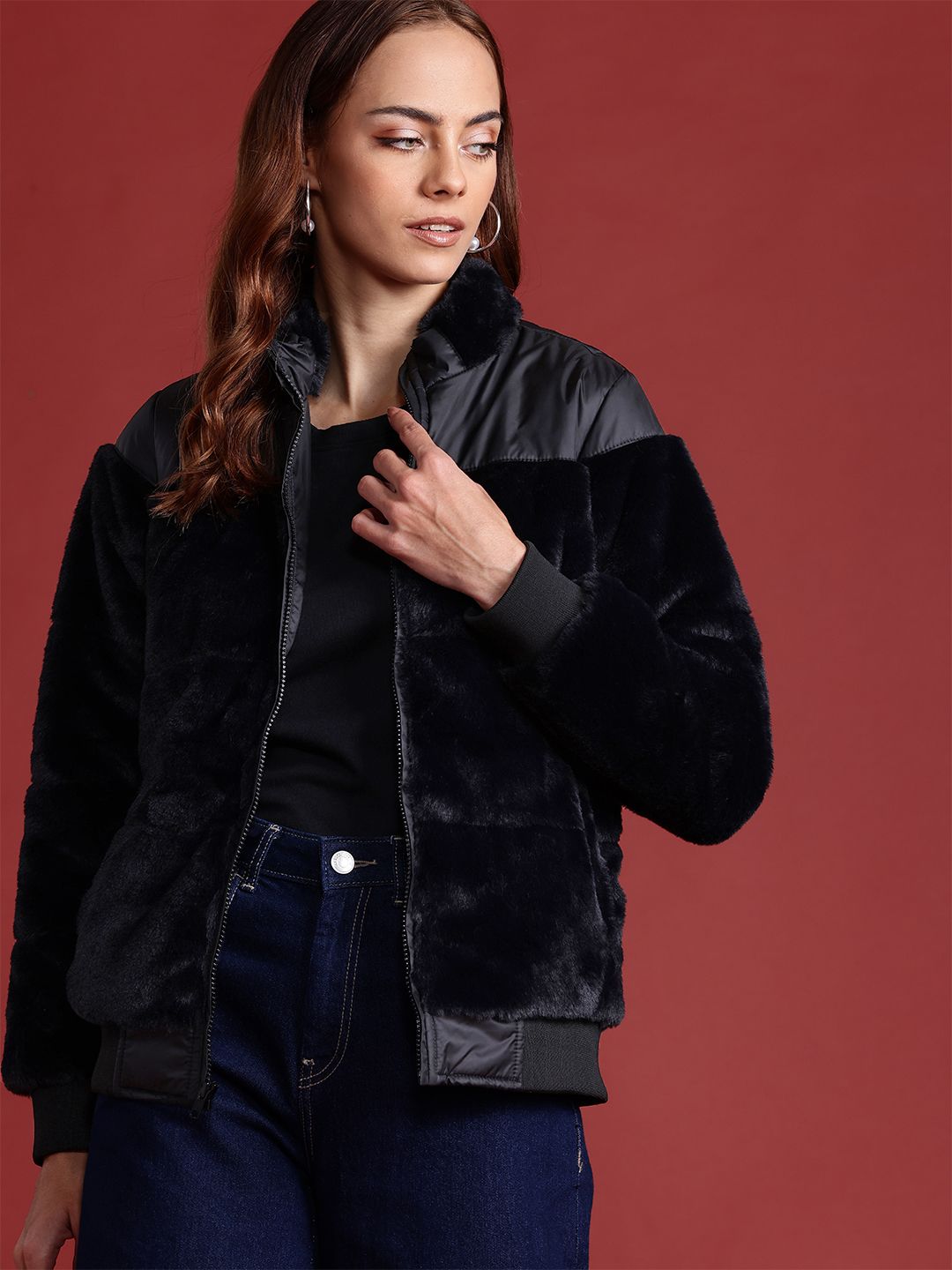 all about you Faux-Fur Detail Bomber Jacket