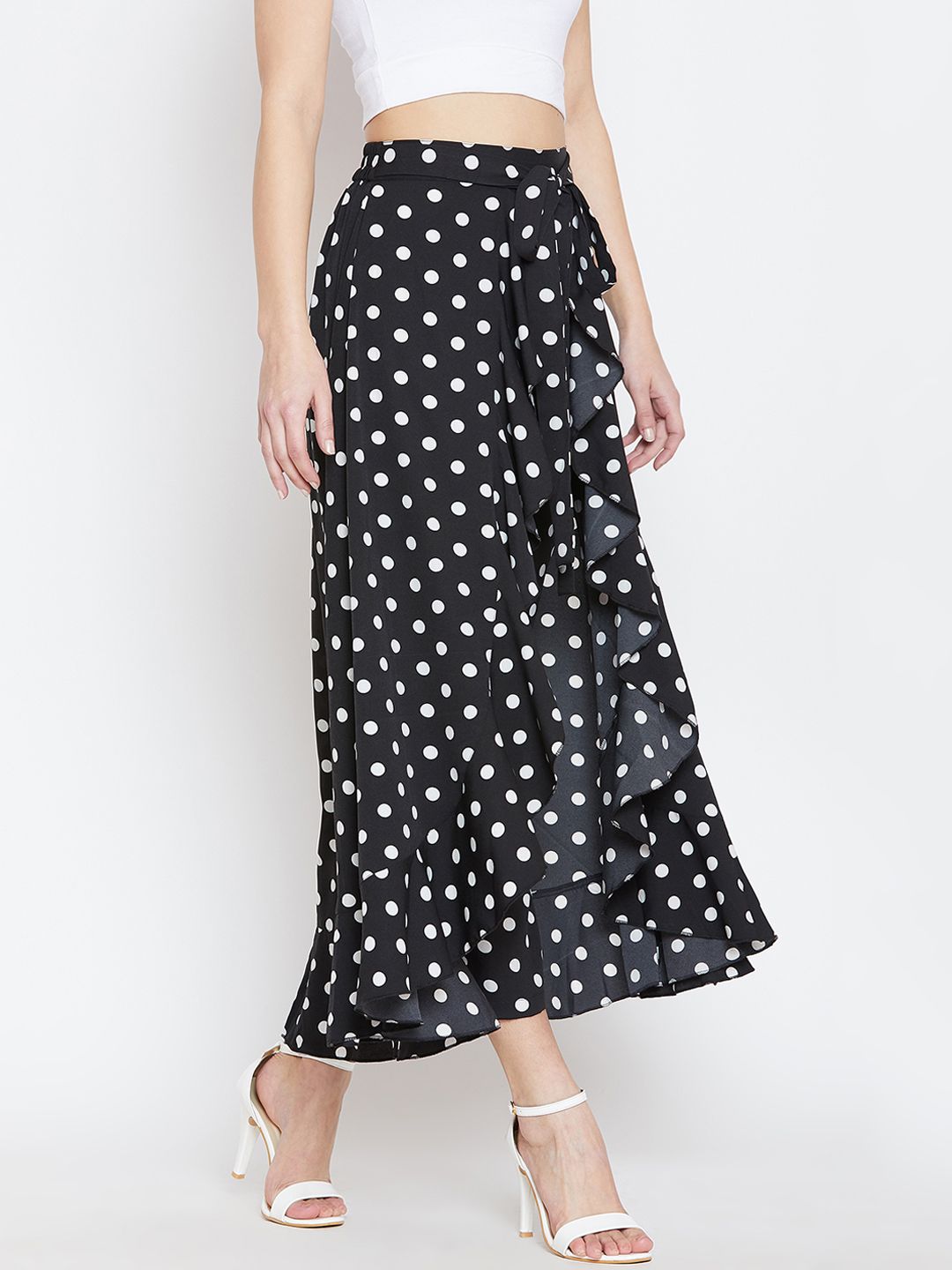 Berrylush Women Black & White Printed Flared Maxi Skirt