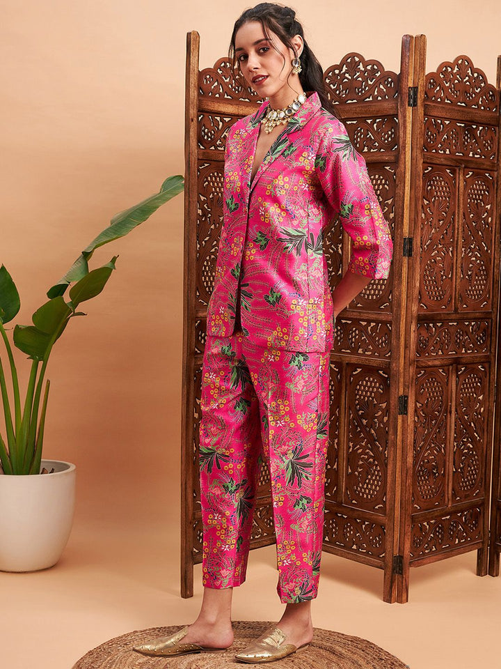 Shae by SASSAFRAS Floral Printed Blazer With Straight Pants Co-Ords