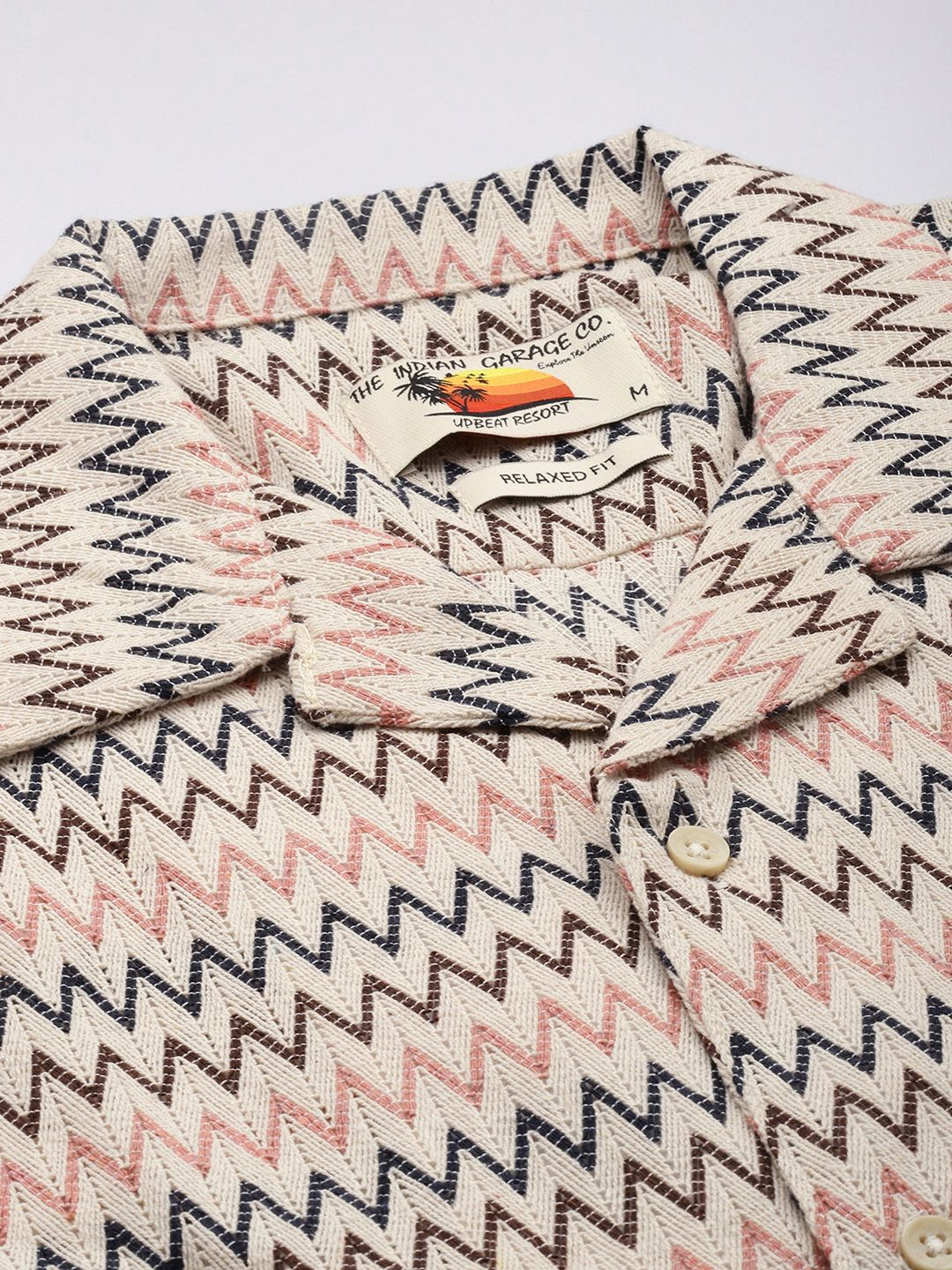 The Indian Garage Co Men Relaxed Fit Textured Lace Crochet Resort Wear Shirt