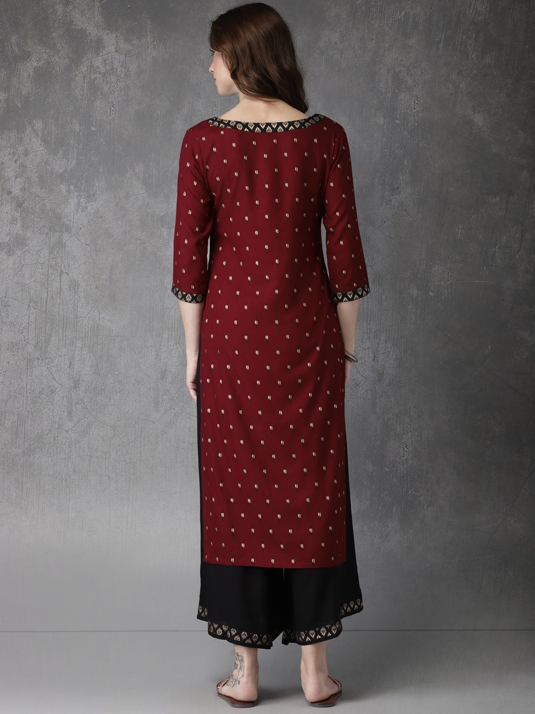 Anouk Women Maroon & Black Printed Kurta with Palazzos