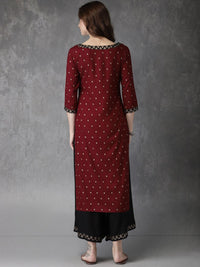 Anouk Women Maroon & Black Printed Kurta with Palazzos