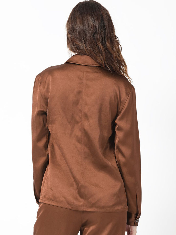 RAREISM Spread Collar Boxy Satin Shacket