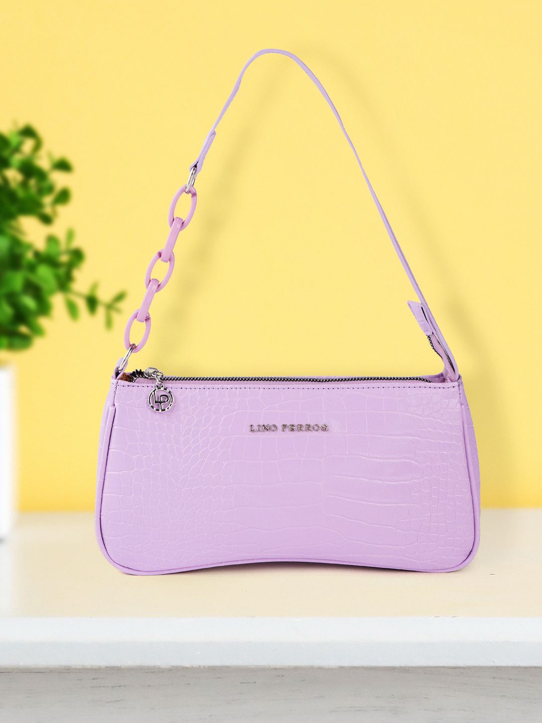 Lino Perros Women Purple Animal Printed PU Structured Shoulder Bag