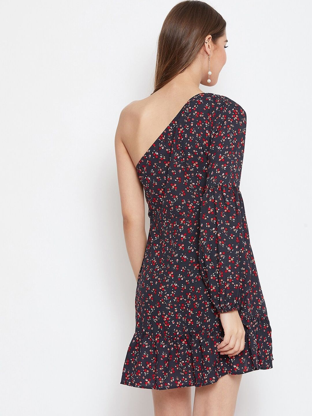Berrylush Women Navy Blue Floral Printed A-Line Dress