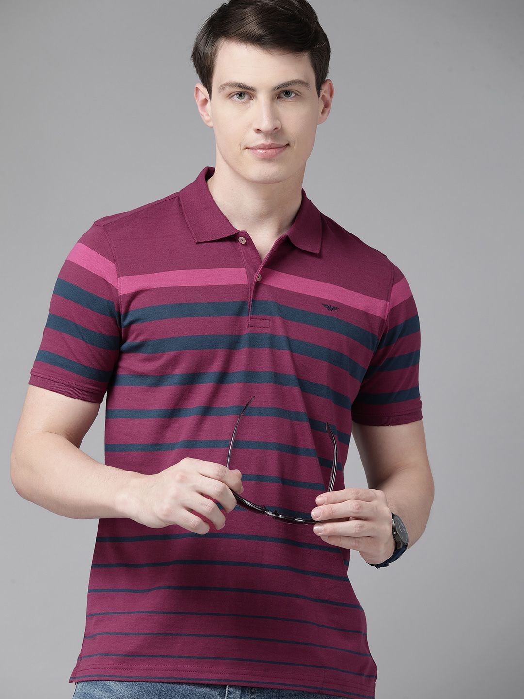 Park Avenue Striped Polo Collar Slim Fit T-shirt