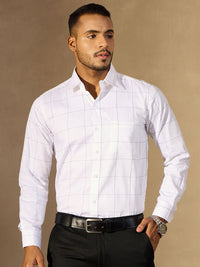 DENNISON Men Windowpane Checked Spread Collar Smart Formal Shirt