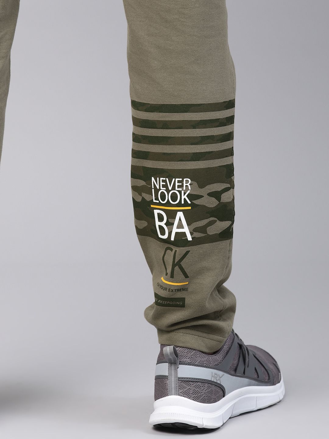 HRX by Hrithik Roshan Men Olive Green Camo Athleisure Track Pants