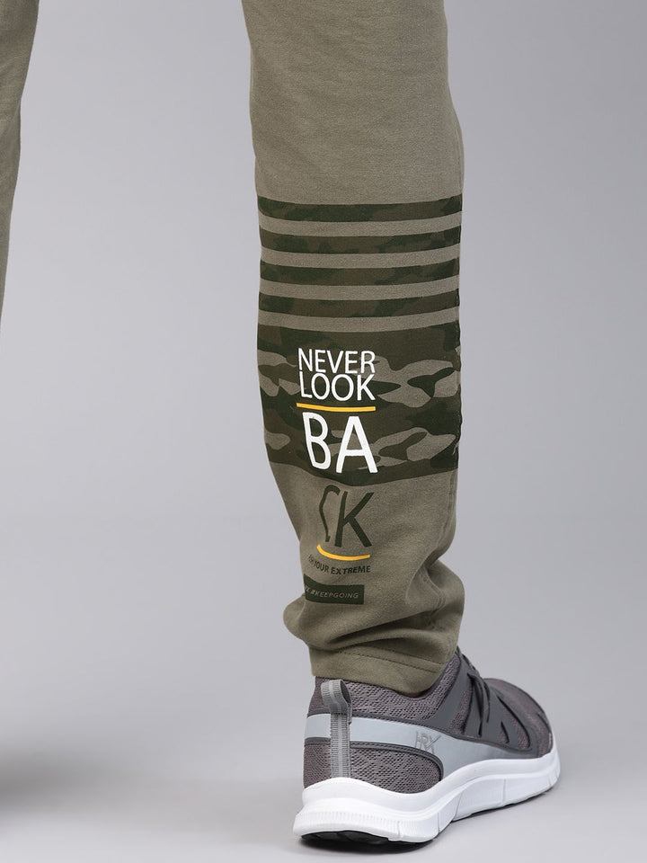 HRX by Hrithik Roshan Men Olive Green Camo Athleisure Track Pants