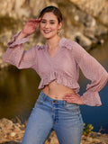 Athena Self Design Ruffles Georgette Crop Top