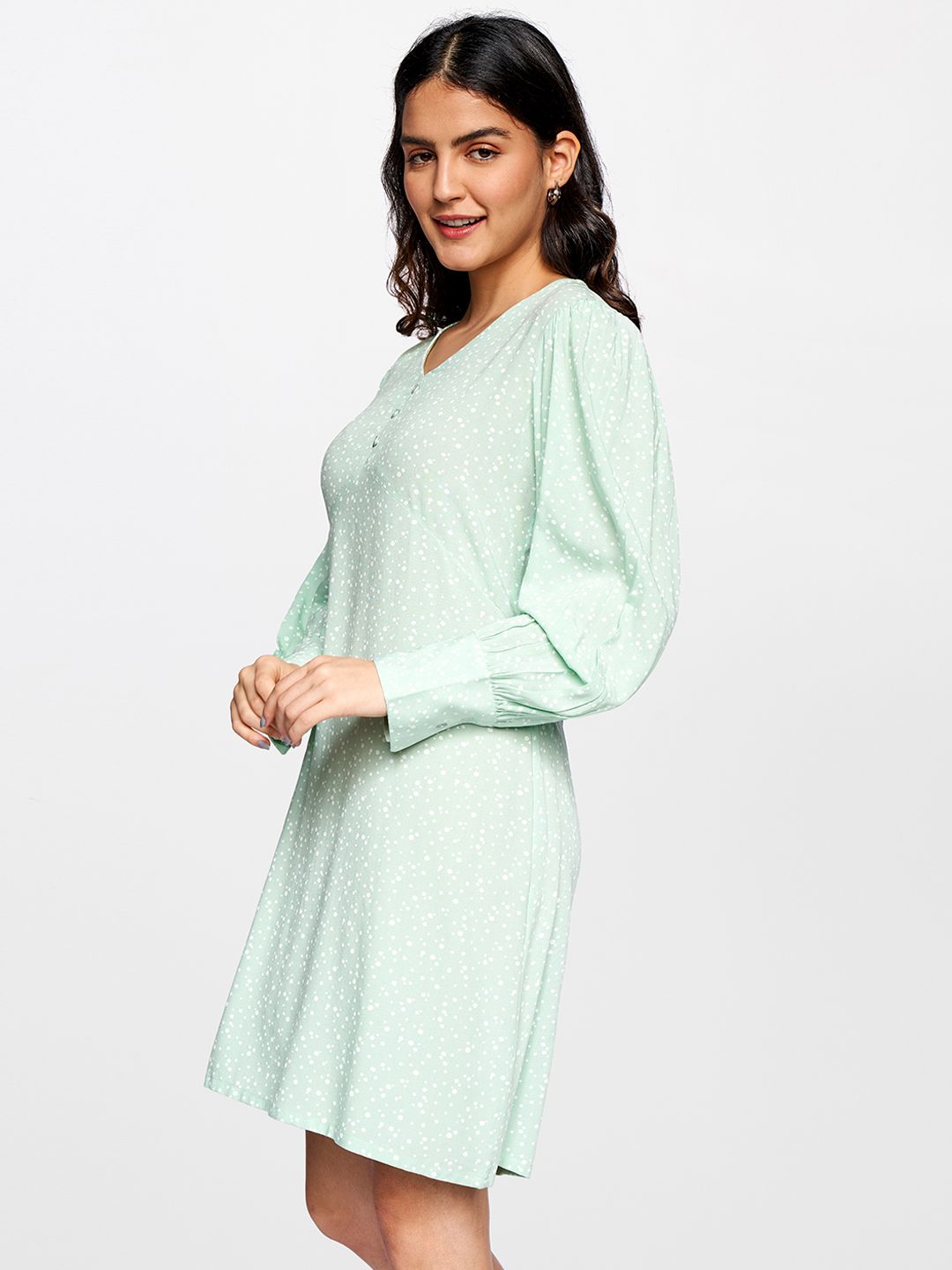 AND Women Green Printed A-Line Dress