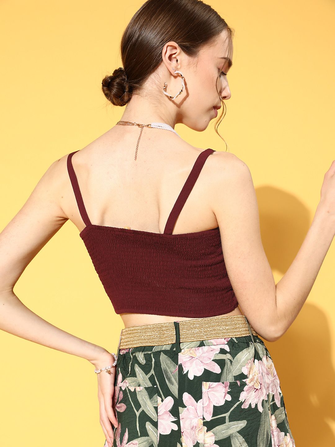 Berrylush Women Charming Maroon Solid Bustier Top