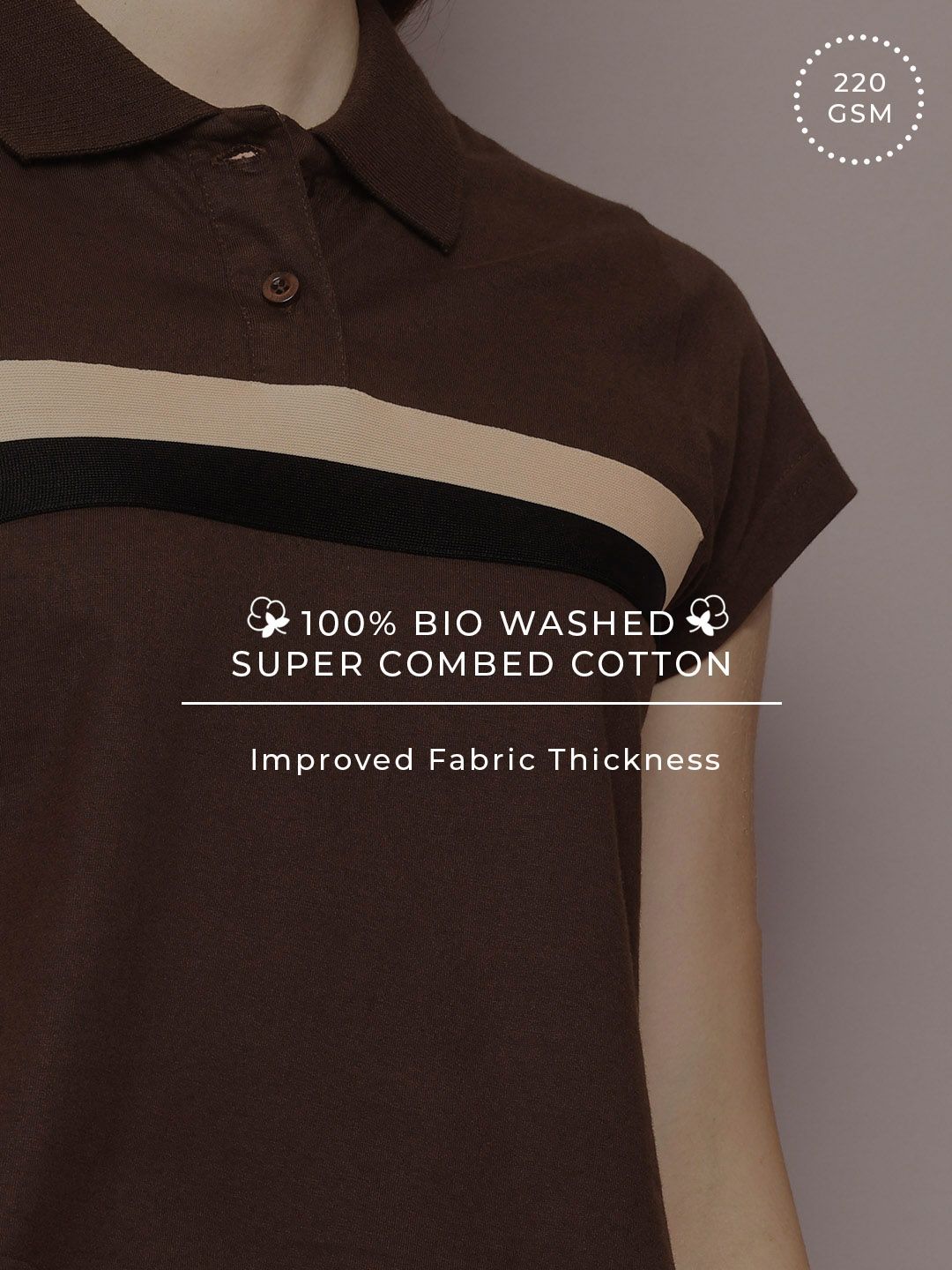 DILLINGER Striped Polo Collar Crop Pure Cotton T-shirt