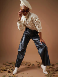 SASSAFRAS Women Black Straight Fit Parallel Trousers