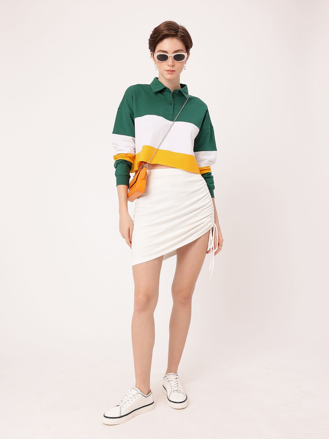 DressBerry Urban Cool Colourblocked Polo Boxy Crop Sweatshirts