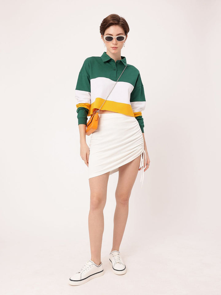 DressBerry Urban Cool Colourblocked Polo Boxy Crop Sweatshirts