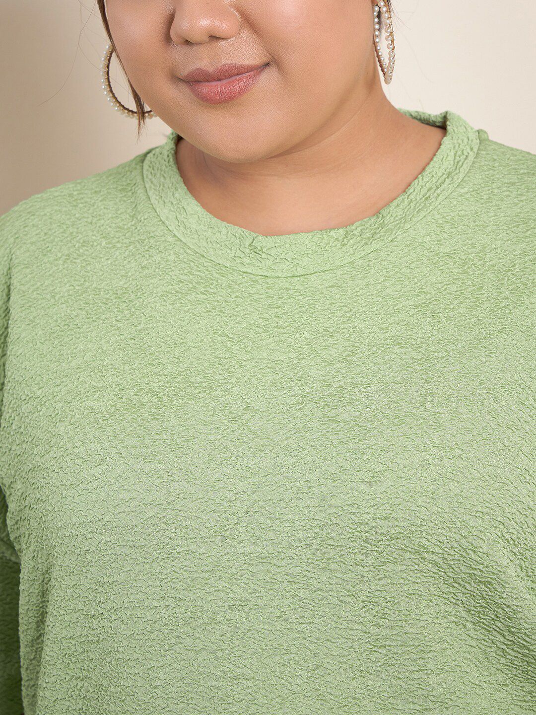 CURVY STREET Plus Size Textured Round Neck Top