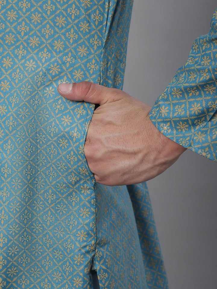 SOJANYA Kurta Linen Kapas Bercetak Motif Etnik Dengan Churidar