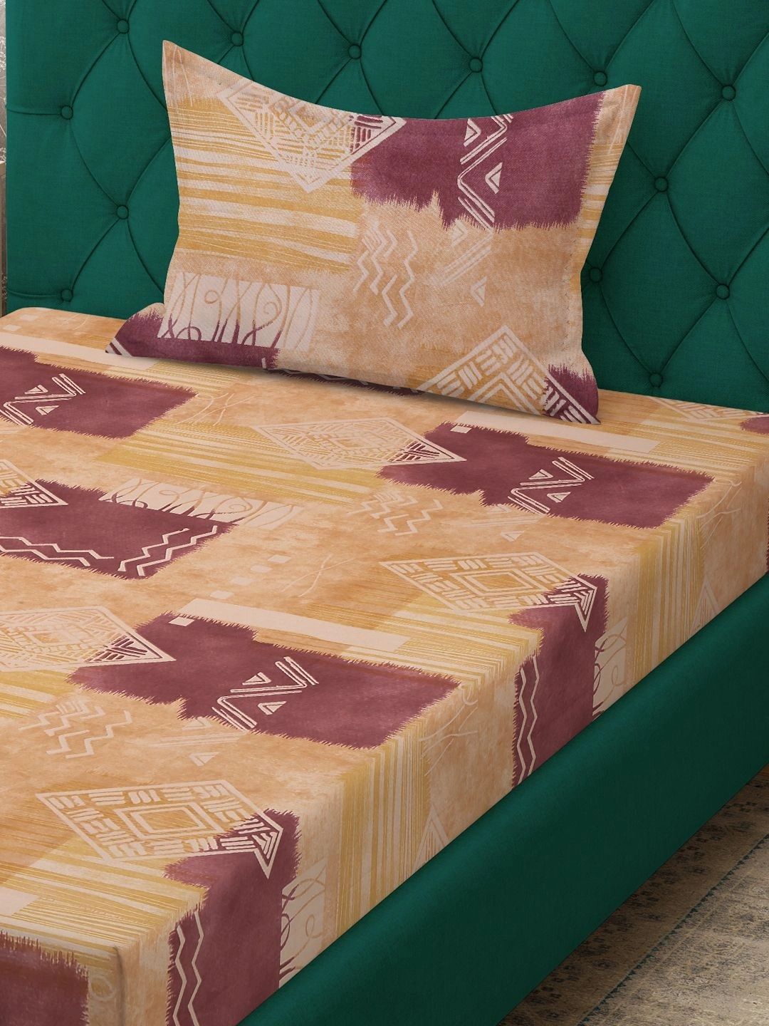 Moda Rapido X KLOTTHE Beige & Warna Peach Geometrik 400 TC Cadar Tempat Tidur Single dengan 1 Sarung Bantal