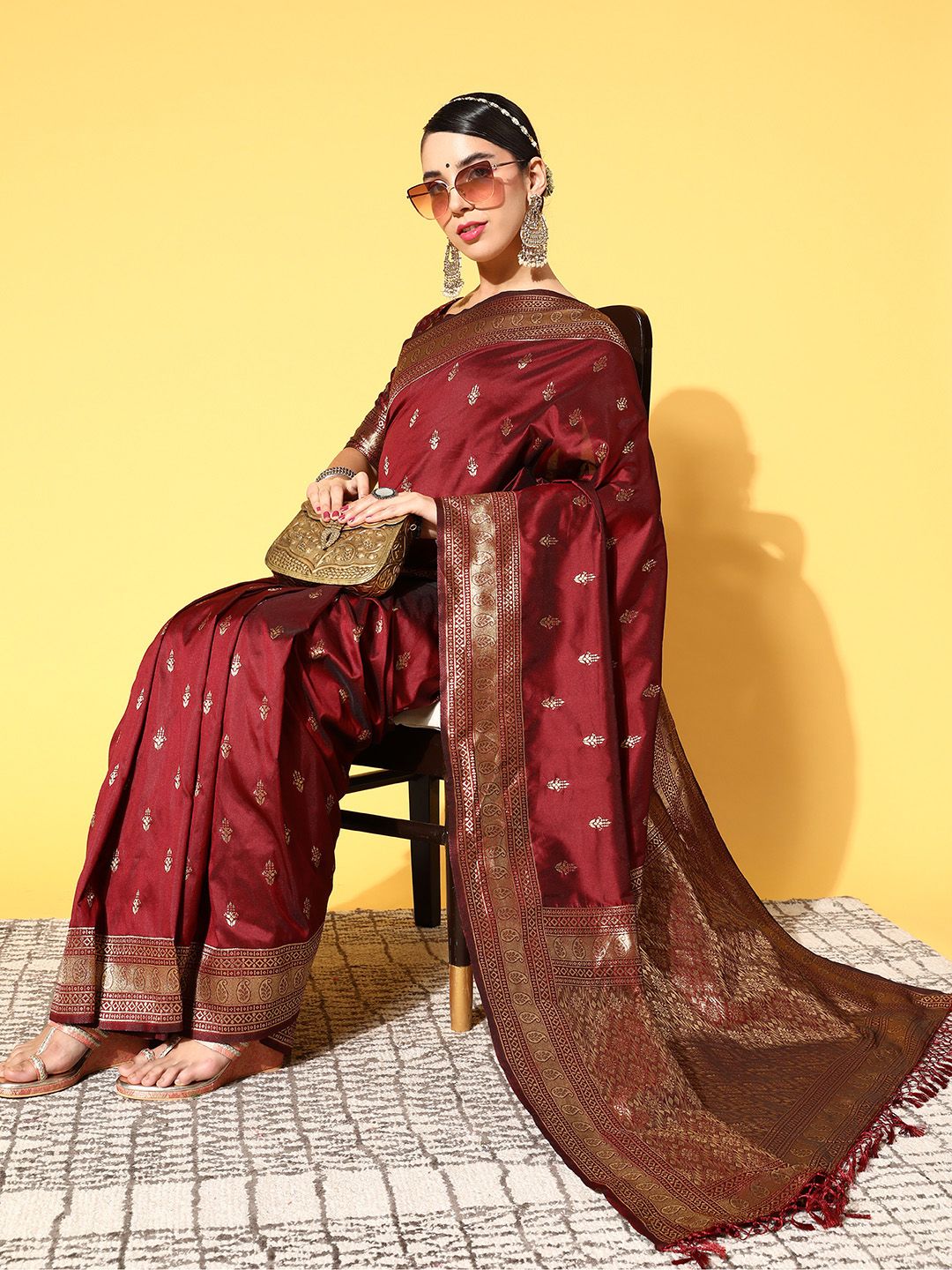 Saree mall Ethnic Motifs Saree with Woven Design Border