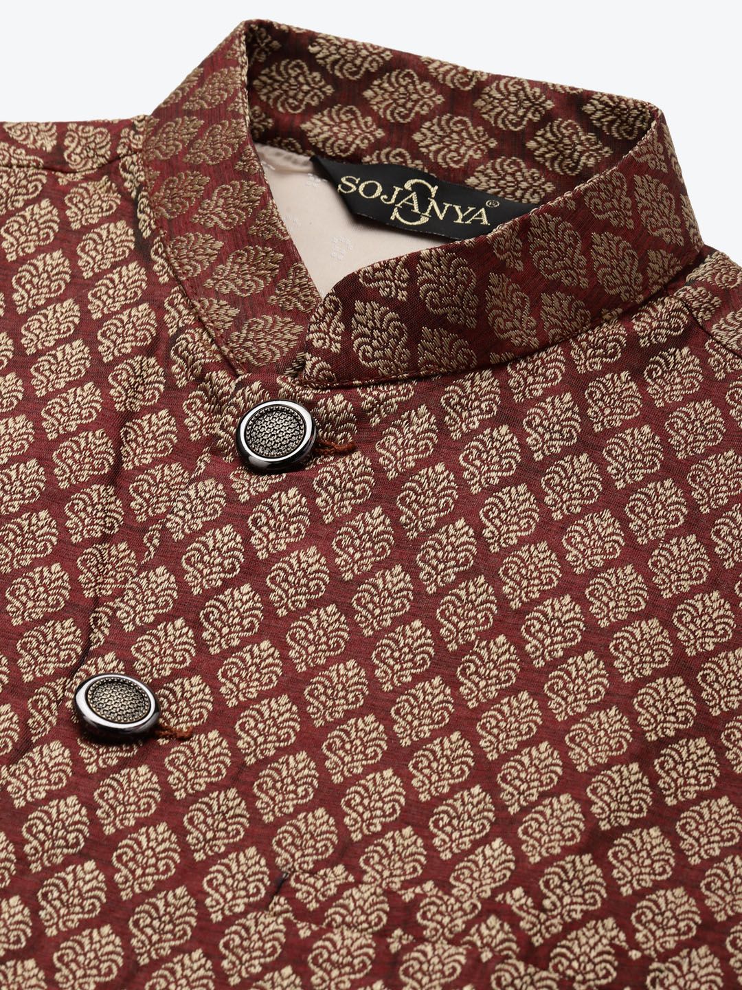 SOJANYA Men Black Kurta with Churidar & Nehru Jacket