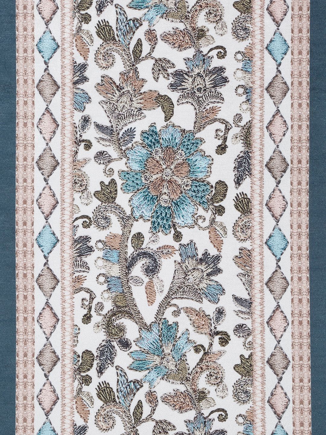 HOSTA HOMES White & Grey Floral Printed Velvet Table Runner
