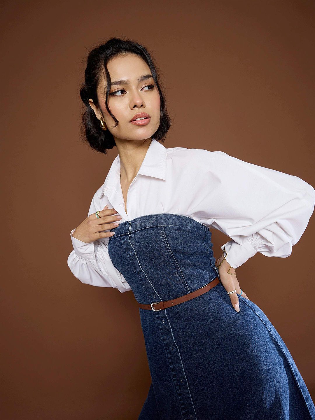 Sassafras Wanita Denim Denim Bandeau Midi Dress