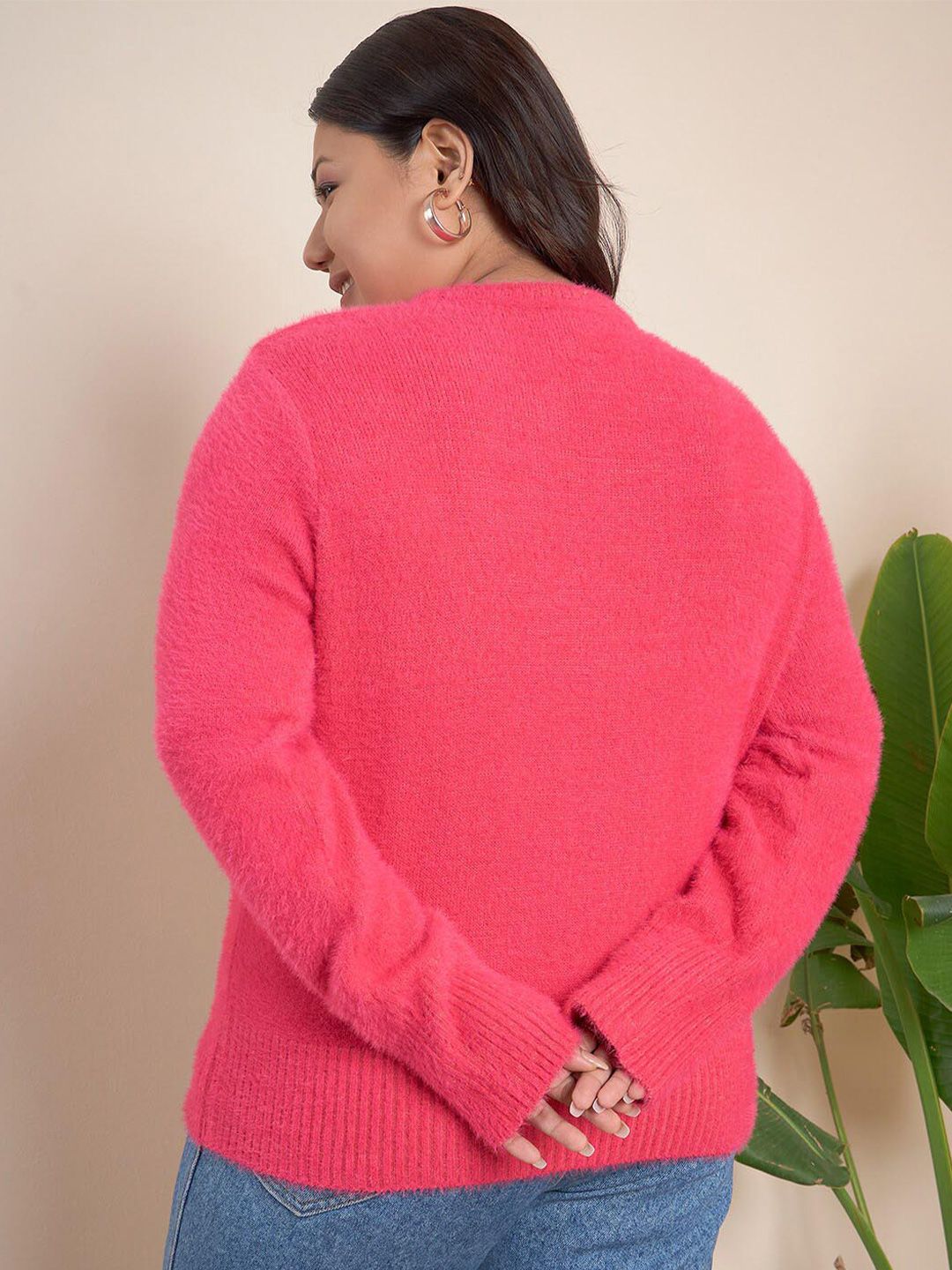 CURVY STREET Plus Size Round Neck Acrylic Pullover